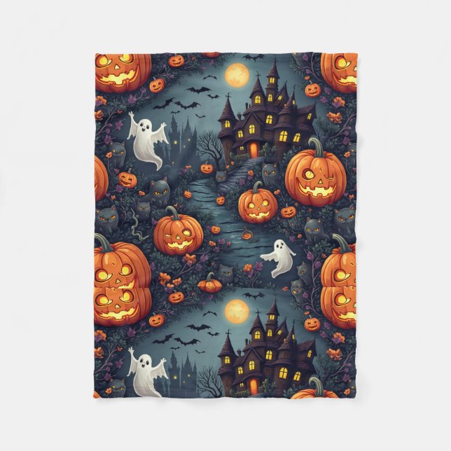 Spooky Halloween Haunted Night Small Ull Blanke Fleecefilt (Framsidan)