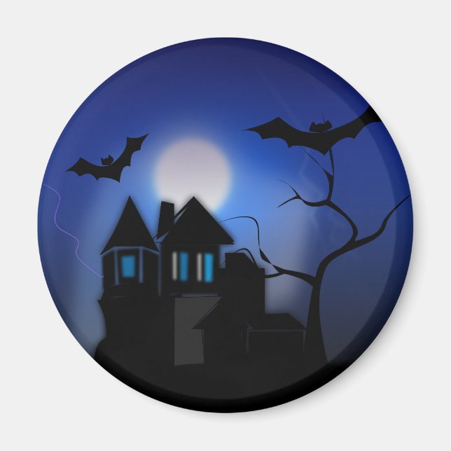 Spooky Halloween Haunween House med Fladdermus Magnet (Framsidan)