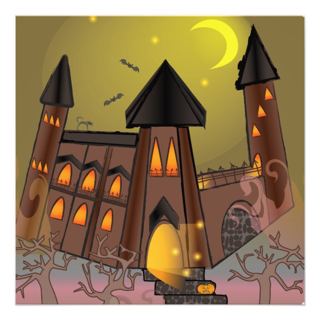 Spooky Halloween-häxhus och vampyrslott Fototryck (Framsidan)