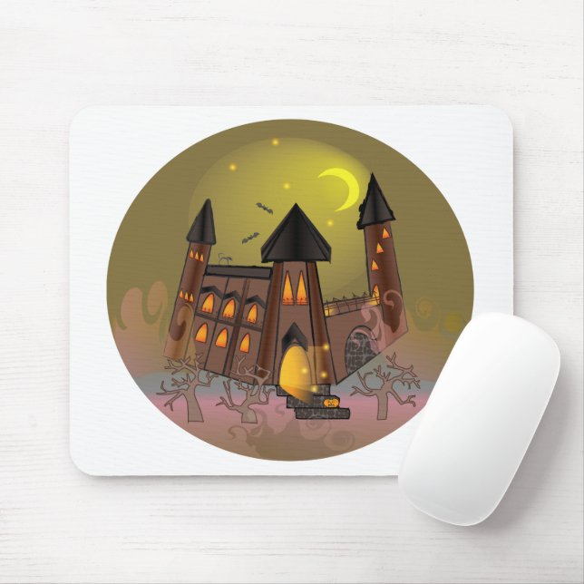 Spooky Halloween-häxhus och vampyrslott Musmatta (Med mus)