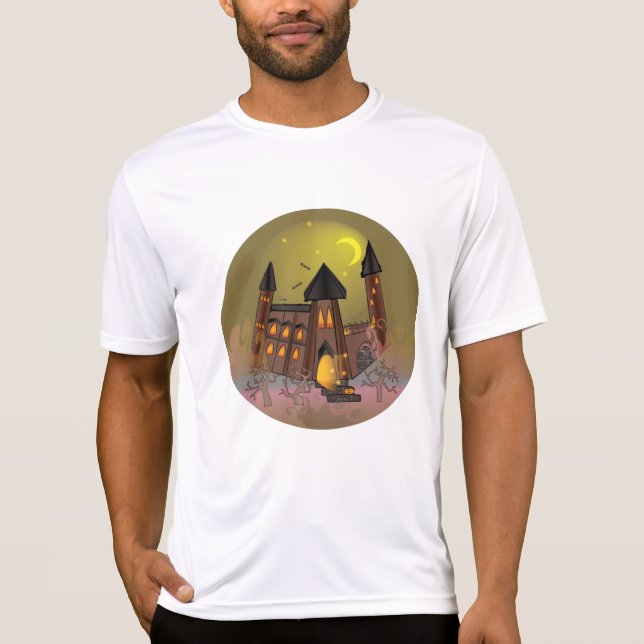 Spooky Halloween-häxhus och vampyrslott T Shirt (Framsida)