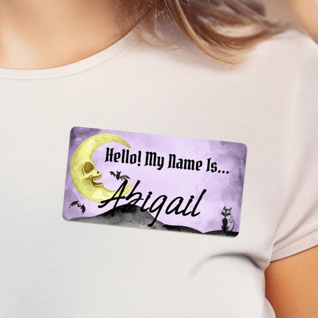Spooky Halloween Hej Min Namn är Lila Sticker Fraktsedel (Spooky Halloween Party "Hello My Name Is" Name Tags)
