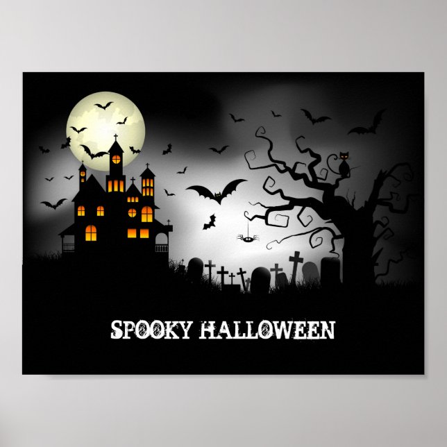 Spooky Halloween hemsökt hus Poster (Framsidan)