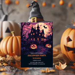 Spooky Halloween House i Night Party Julkort