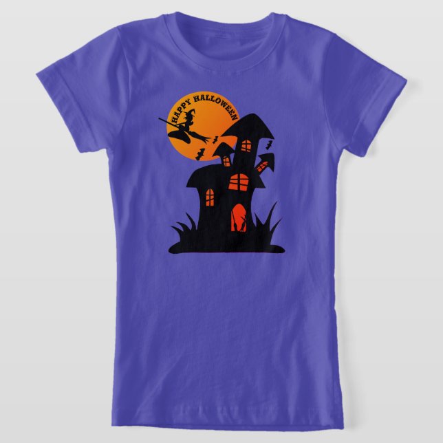 Spooky Halloween house och häxungar T Shirt (Laydown)