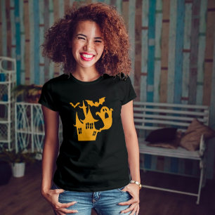 Spooky Halloween House Orange Graphic T Shirt
