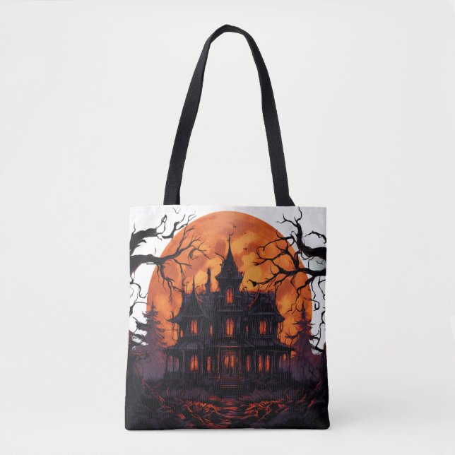 Spooky Halloween House Tote Bag Tygkasse (Framsida)