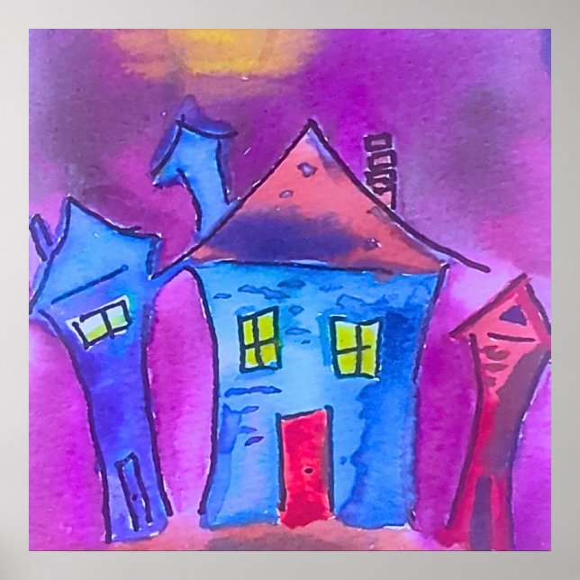 Spooky Halloween Houses Watercolor Poster (Framsidan)