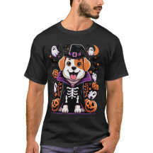 Spooky Halloween Hund i Skeleton Costume