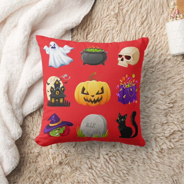 Spooky Halloween Icons Decorative Throw Pillow Kudde (Filt)