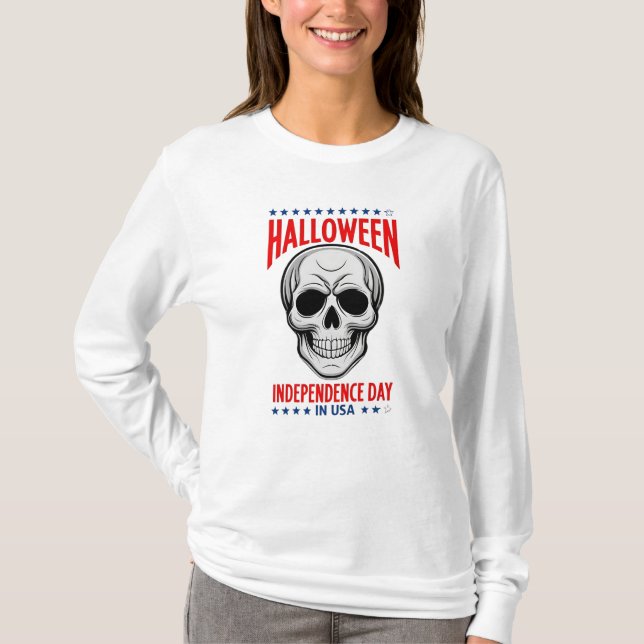 Spooky Halloween Independence day i USA T Shirt (Framsida)
