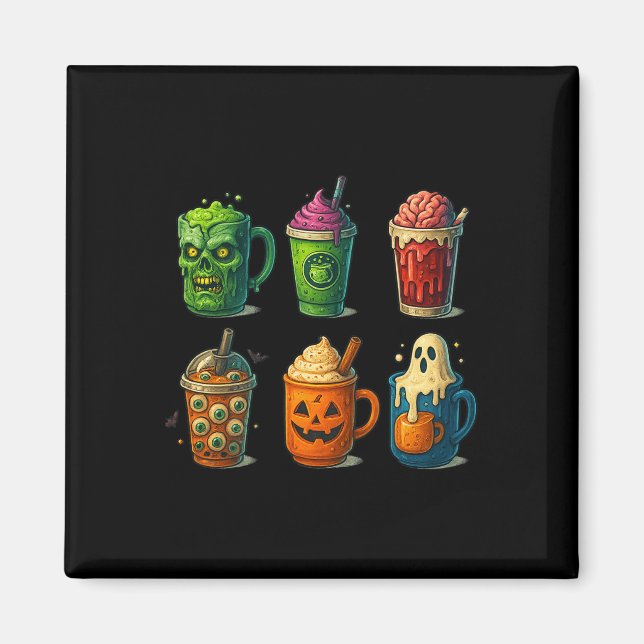 Spooky Halloween-kaffe dricker Cute Scary Mugg Magnet (Framsidan)