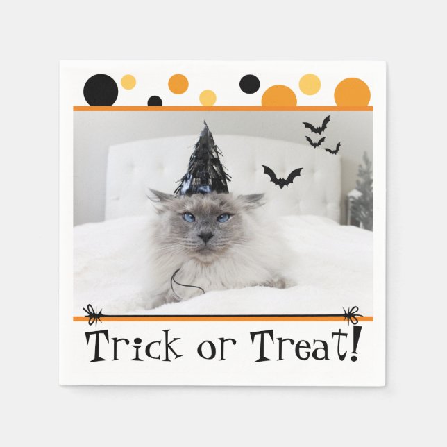 Spooky Halloween-katt i Witch Hat Pappersservett (Framsidan)