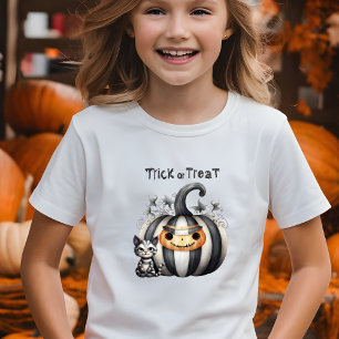 Spooky Halloween Kitten Black Stripe Pumpkin T Shirt