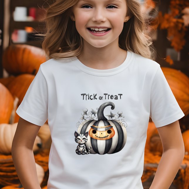 Spooky Halloween Kitten Black Stripe Pumpkin T Shirt (Skapare uppladdad)