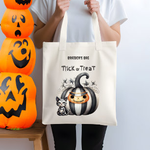 Spooky Halloween Kitten Black Stripe Pumpkin Tygkasse