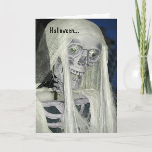 Spooky Halloween-kort med Skeleton Kort (Framsida)
