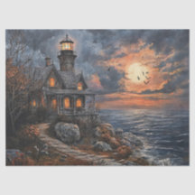Spooky Halloween Lighthouse Scene for Decoupage
