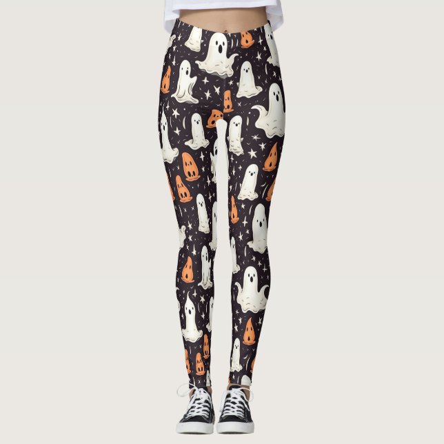 Spooky Halloween Little Spöken Black Orange White Leggings (Framsida)