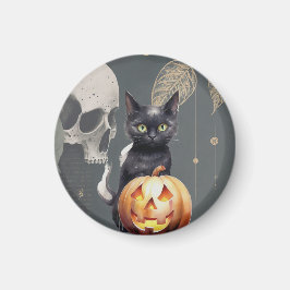 Spooky Halloween Magnet med svart katt