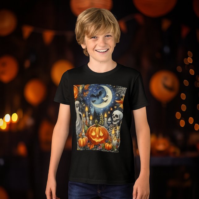 Spooky Halloween Manar Black T Shirt (Creepy Halloween artwork on black, coolest look for boys)