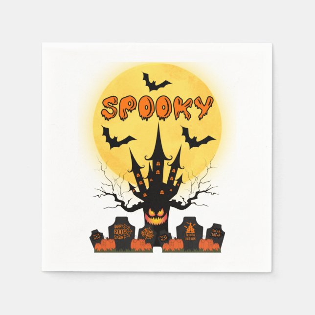 Spooky Halloween Måne 3 Ply Napkins Pappersservett (Framsidan)