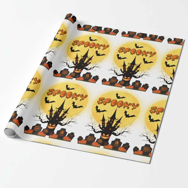 Spooky Halloween Måne Wrapping Papper Presentpapper (Utrullad)