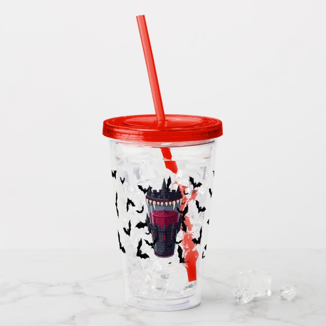 Spooky Halloween med Dracula och Fladdermus Take Away Mugg (Framsida Ice)