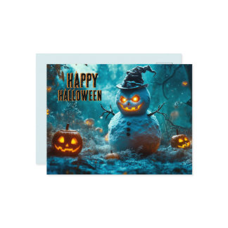 Spooky Halloween med Evil Snögubbe, Pumpkin Helg Vykort