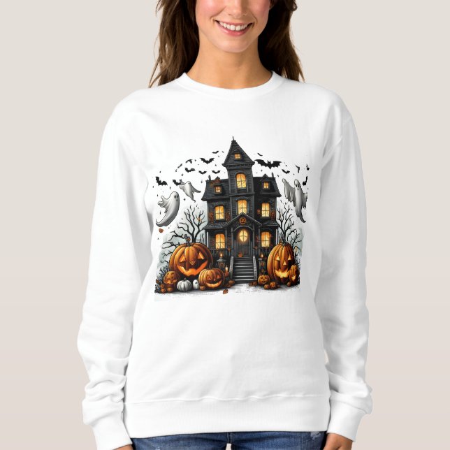 Spooky Halloween med pumpor och spöken T Shirt (Framsida)