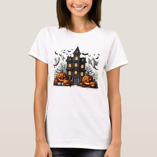 Spooky Halloween med pumpor och spöken T Shirt (Framsida)