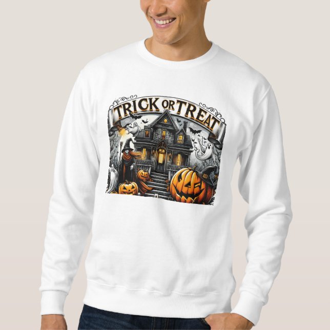 Spooky Halloween med spöken och pumpor Lång Ärmad Tröja (Framsida)