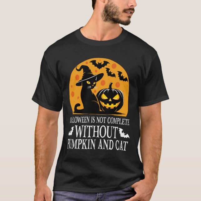 Spooky Halloween med Witchy Black Cat och Pumpkin T Shirt (Framsida)