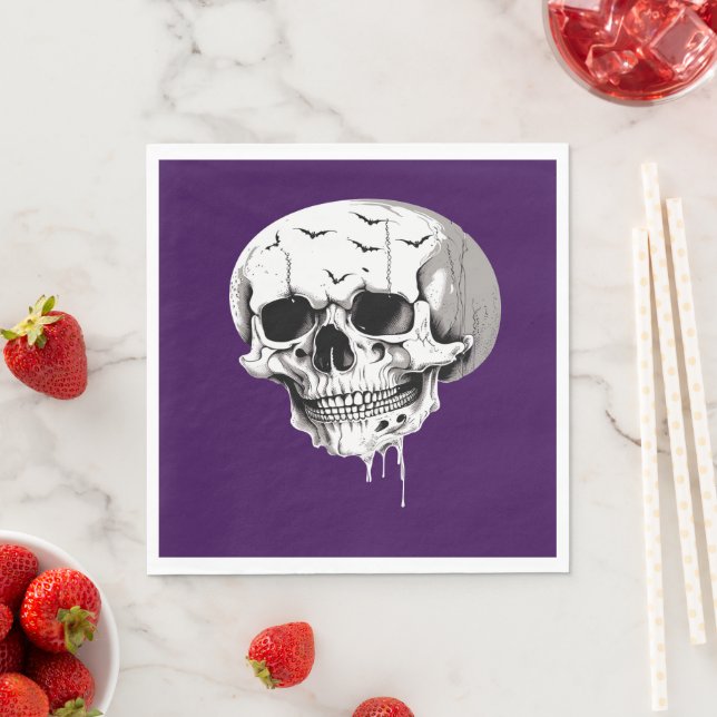 Spooky Halloween Melting Cranium With Bat Imagery  Pappersservett (Insitu)