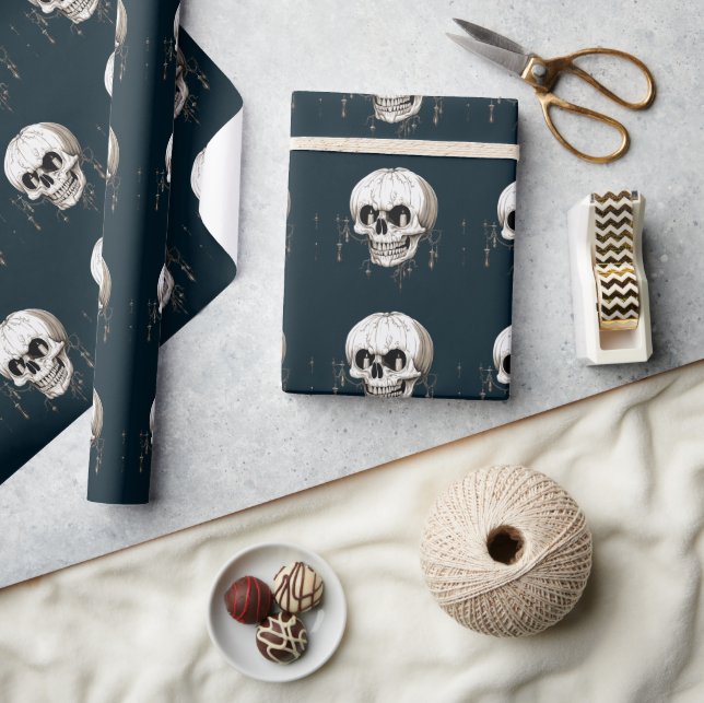 Spooky Halloween Melting Cranium With Bat Imagery  Presentpapper (Hantverk)