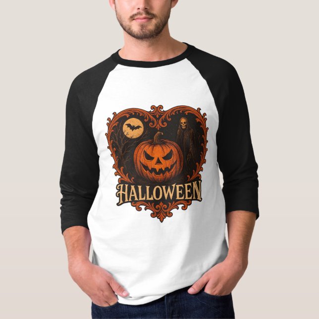 Spooky Halloween Men’s 3/4 Sleeve Raglan T-Shirt | (Framsida)