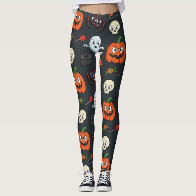 Spooky Halloween Mönster Leggings (Framsida)