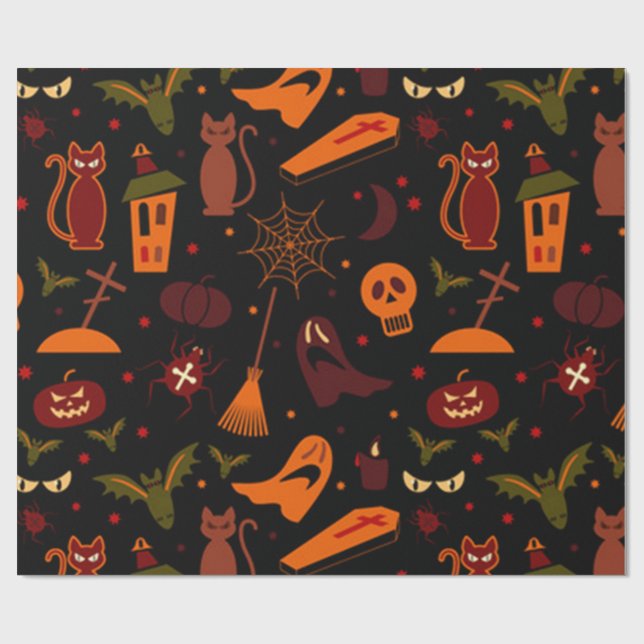 Spooky Halloween Mönster Presentpapper (Platt)