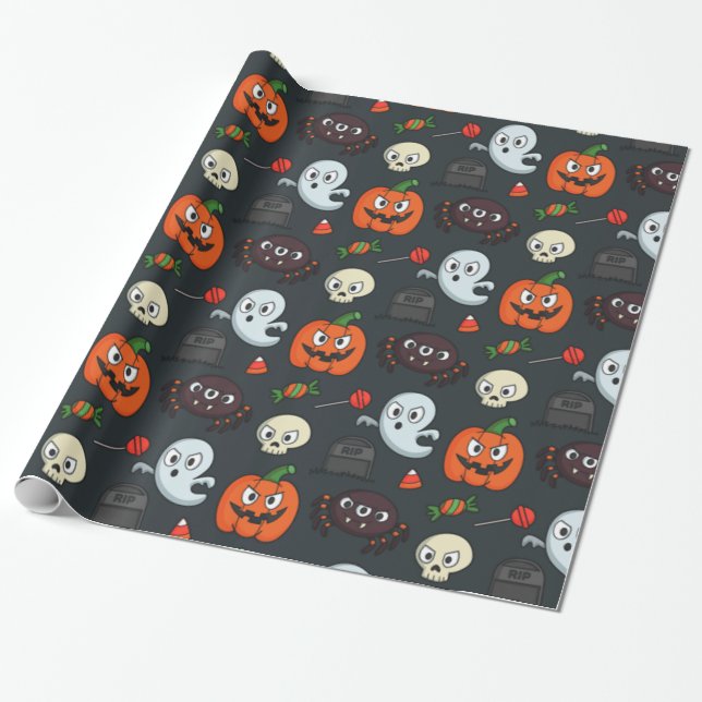 Spooky Halloween Mönster Presentpapper (Utrullad)
