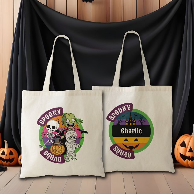 Spooky Halloween Monster Tecknad Bus eller godis Tygkasse (Skapare uppladdad)