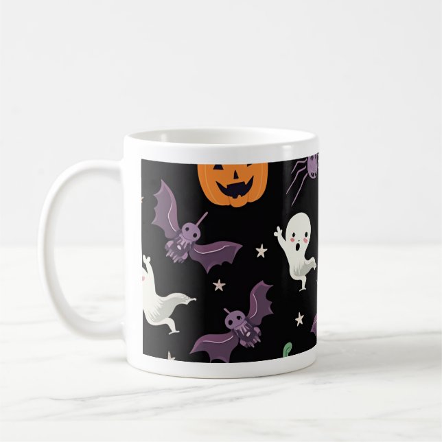 Spooky Halloween Mugg-Cute Spöken, Pumpkins, fladd Kaffemugg (Vänster)