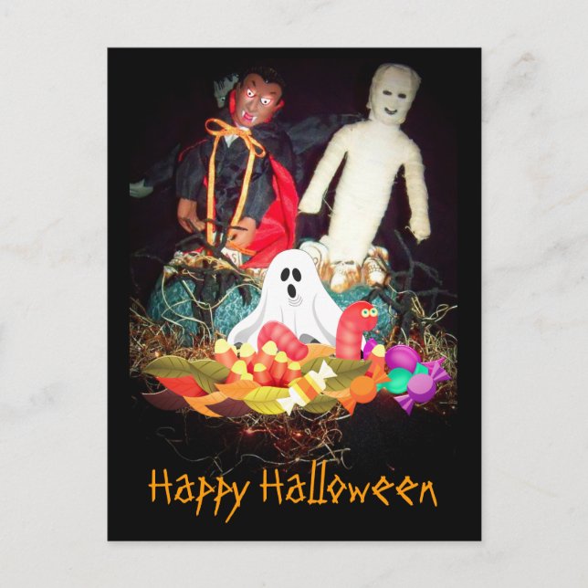 Spooky Halloween Mummy och Ghost Helgdag Postcard Helg Vykort (Framsida)