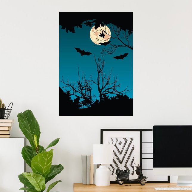 Spooky Halloween Nattfull Moon och flytande Fladde Poster (Skapare uppladdad)