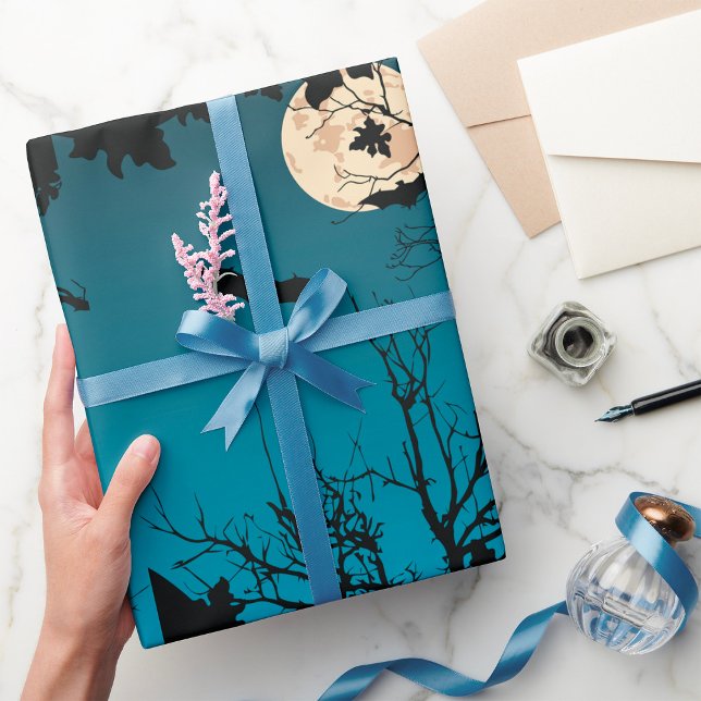 Spooky Halloween Nattfull Moon och flytande Fladde Presentpapper (Skapare uppladdad)