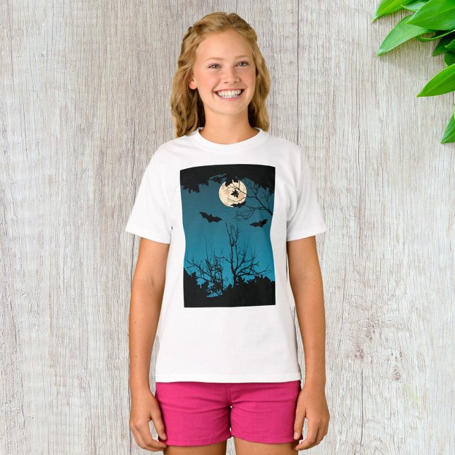 Spooky Halloween Nattfull Moon och flytande Fladde T Shirt (Skapare uppladdad)