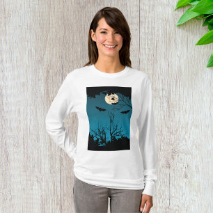Spooky Halloween Nattfull Moon och flytande Fladde T Shirt