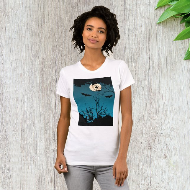 Spooky Halloween Nattfull Moon och flytande Fladde T Shirt (Skapare uppladdad)
