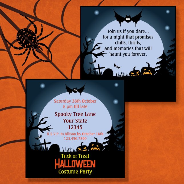 Spooky Halloween Night Costume Party Inbjudningar (Creepy Halloween Scene Costume Party Invitations)