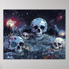 Spooky Halloween Night - Eerie Döskallars Poster