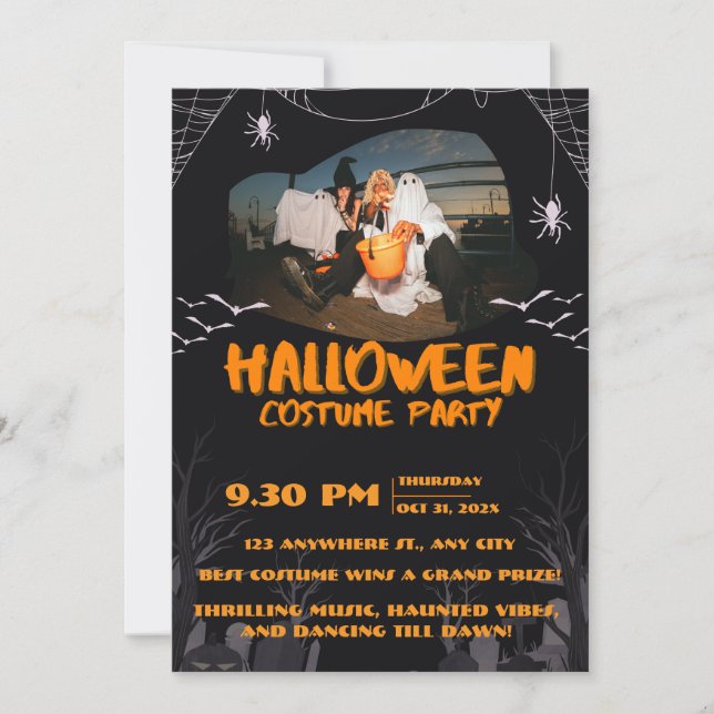 Spooky Halloween Party Invitation – Ghosts & Bats Inbjudningar (Framsida)